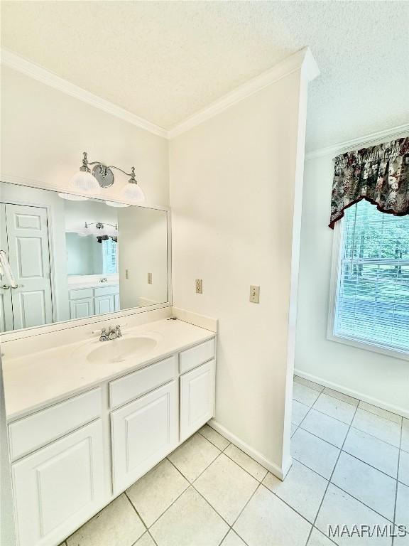441 County Road 401, Selma, AL 36701 - bathroom featuring crown molding, tile patterned floors, vanity, and baseboards