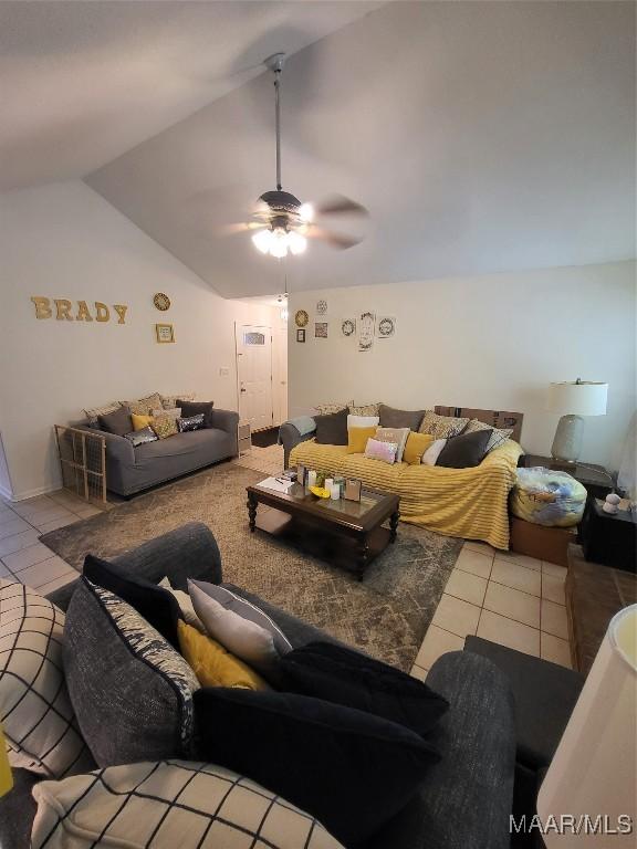 480 Avon Rd, Montgomery, AL 36109 - tiled living room featuring vaulted ceiling and ceiling fan