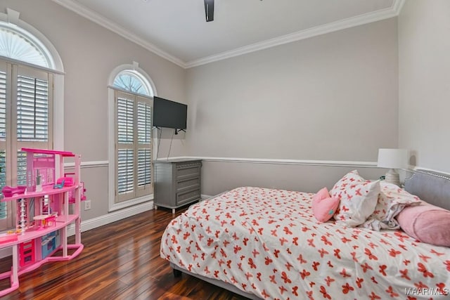 541 Jasmine Trl, Prattville, AL 36066 - bedroom featuring ornamental molding, wood finished floors, baseboards, and a ceiling fan