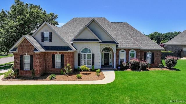 541 Jasmine Trl, Prattville, AL 36066 - view of front of property with a standing seam roof, a front lawn, a shingled roof, and brick siding