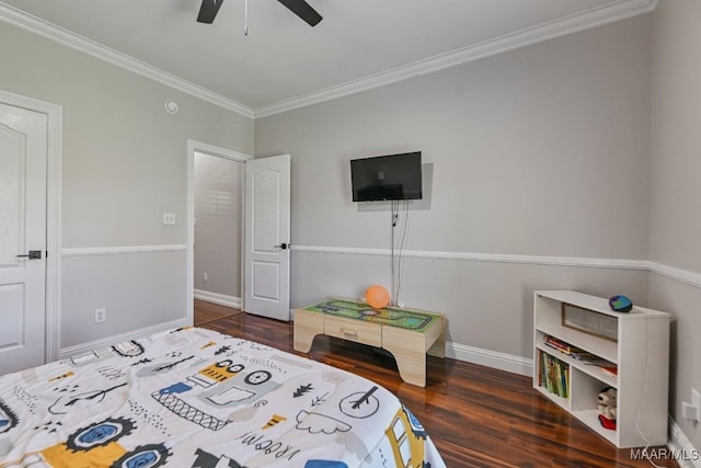 541 Jasmine Trl, Prattville, AL 36066 - bedroom with ornamental molding, wood finished floors, baseboards, and a ceiling fan