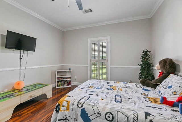 541 Jasmine Trl, Prattville, AL 36066 - bedroom featuring wood finished floors, ornamental molding, baseboards, and ceiling fan