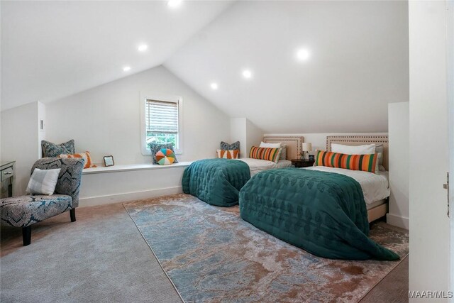 3328 Lebron Rd, Montgomery, AL 36106 - bedroom with carpet flooring, vaulted ceiling, recessed lighting, and baseboards