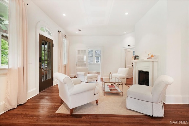 3328 Lebron Rd, Montgomery, AL 36106 - living area with wood finished floors, recessed lighting, a fireplace, and healthy amount of natural light