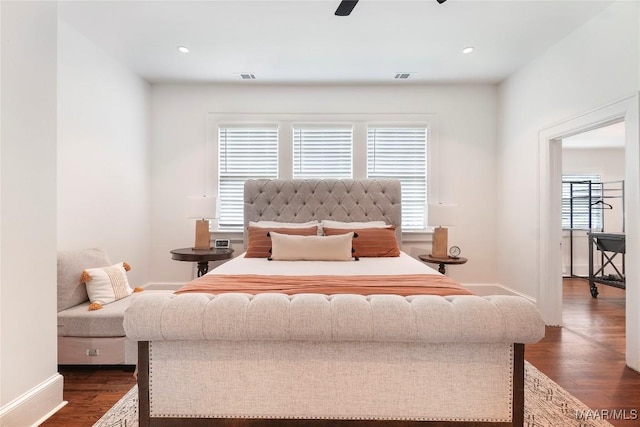 3328 Lebron Rd, Montgomery, AL 36106 - bedroom featuring dark wood-style floors, baseboards, recessed lighting, and a ceiling fan