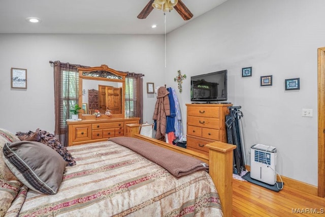 258 S Conecuh St, Greenville, AL 36037 - bedroom with lofted ceiling, wood finished floors, recessed lighting, and ceiling fan