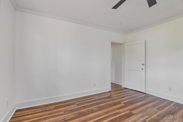 1582 W Old Hayneville Rd, Le Grand, AL 36105 - unfurnished room with crown molding, ceiling fan, dark wood-type flooring, and baseboards