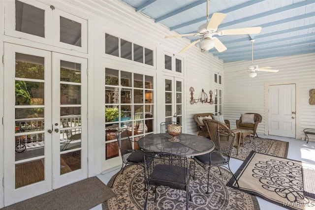 1533 Gilmer Ave, Montgomery, AL 36104 - sunroom featuring french doors, ceiling fan, and outdoor dining space
