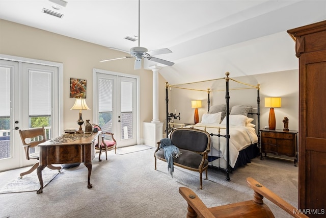1533 Gilmer Ave, Montgomery, AL 36104 - bedroom featuring light carpet, french doors, access to outside, and ornate columns