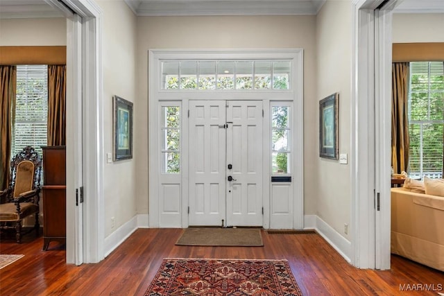 1533 Gilmer Ave, Montgomery, AL 36104 - entryway with dark wood-type flooring, baseboards, and crown molding