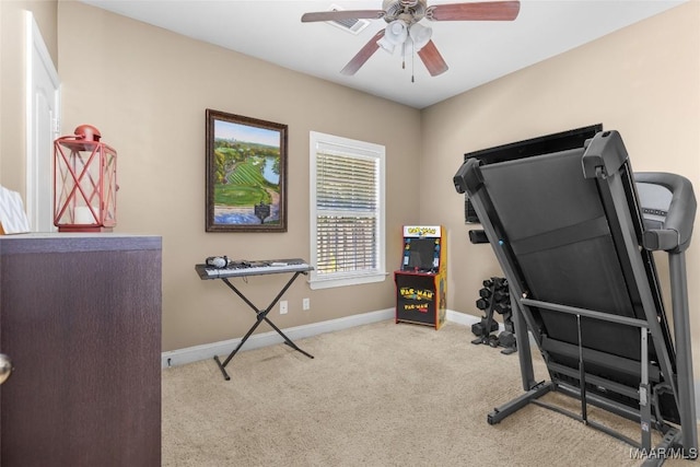 512 Golson Rd, Prattville, AL 36067 - exercise area featuring a ceiling fan, carpet, and baseboards