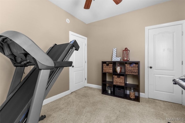 512 Golson Rd, Prattville, AL 36067 - workout area featuring ceiling fan, carpet floors, and baseboards
