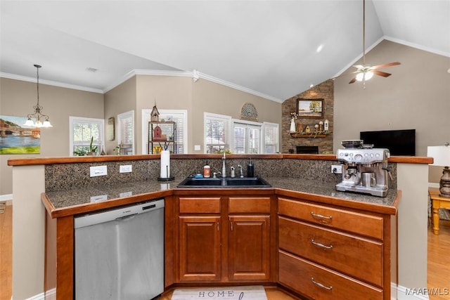 512 Golson Rd, Prattville, AL 36067 - kitchen with dishwasher, a sink, tile countertops, open floor plan, and a ceiling fan