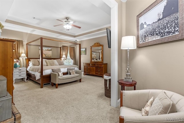 512 Golson Rd, Prattville, AL 36067 - bedroom featuring carpet, ornamental molding, a tray ceiling, and ceiling fan