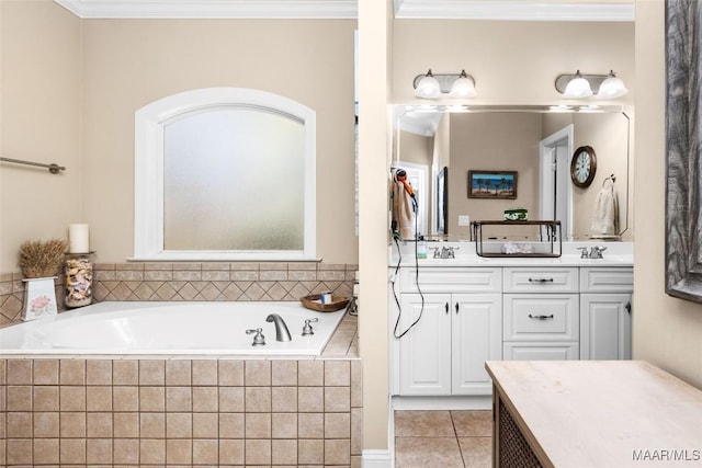 512 Golson Rd, Prattville, AL 36067 - full bathroom featuring tile patterned flooring, double vanity, a bath, and crown molding