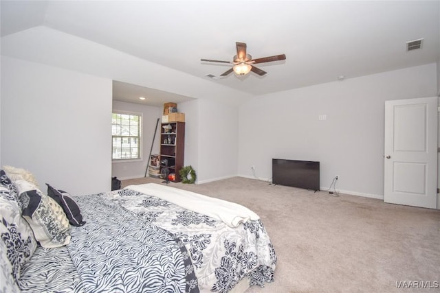 688 Tiger Trl, Opelika, AL 36804 - bedroom featuring carpet floors, baseboards, lofted ceiling, and a ceiling fan