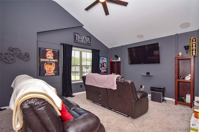 688 Tiger Trl, Opelika, AL 36804 - carpeted cinema room featuring a ceiling fan, lofted ceiling, and baseboards
