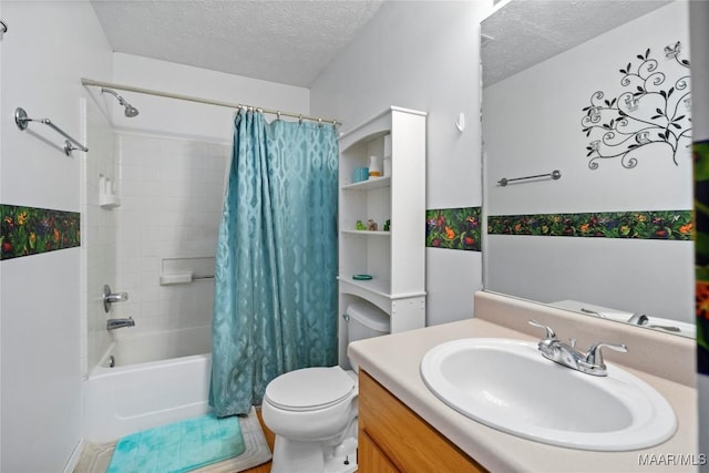 6390 County Road 37, Valley Grande, AL 36701 - bathroom with a textured ceiling, vanity, shower / tub combo, and toilet