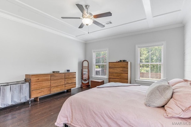 1478 Trolley Rd, Prattville, AL 36066 - bedroom with dark wood finished floors, ornamental molding, and ceiling fan