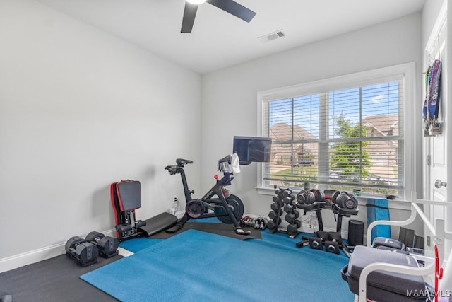 1478 Trolley Rd, Prattville, AL 36066 - workout room featuring baseboards, a ceiling fan, and healthy amount of natural light