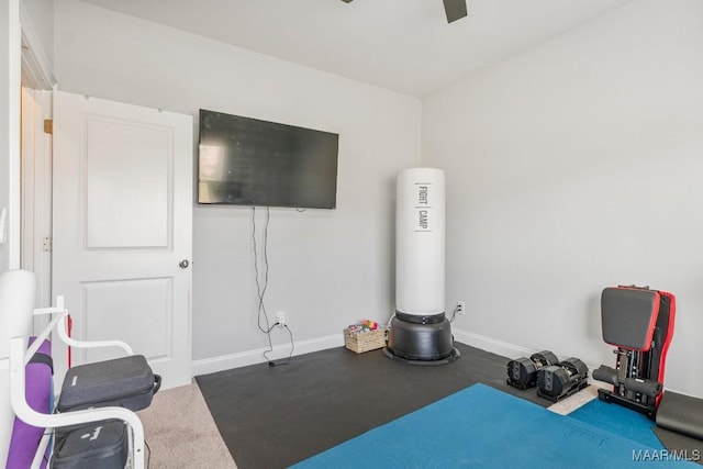 1478 Trolley Rd, Prattville, AL 36066 - exercise room featuring baseboards and a ceiling fan