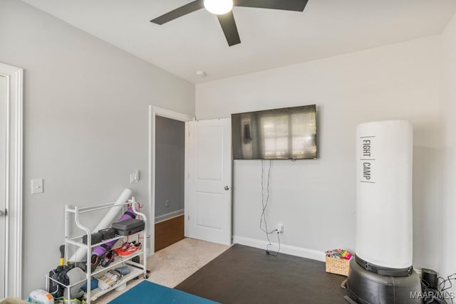 1478 Trolley Rd, Prattville, AL 36066 - recreation room featuring a ceiling fan, carpet, and baseboards