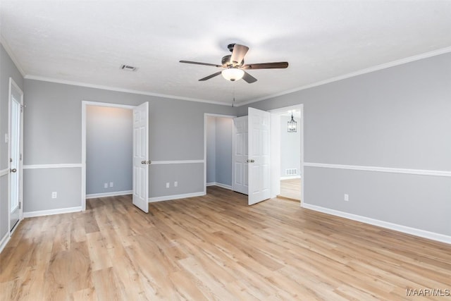 3212 Mcgehee Rd, Montgomery, AL 36111 - unfurnished bedroom featuring light wood finished floors, baseboards, ceiling fan, and ornamental molding