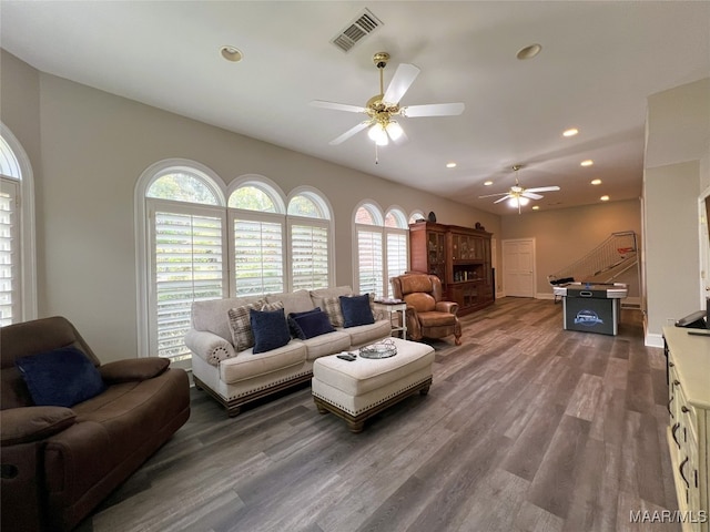7178 Wyngrove Dr, Montgomery, AL 36117 - living room featuring ceiling fan, wood finished floors, recessed lighting, and baseboards