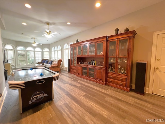 7178 Wyngrove Dr, Montgomery, AL 36117 - recreation room featuring light wood-style flooring, recessed lighting, a ceiling fan, and baseboards
