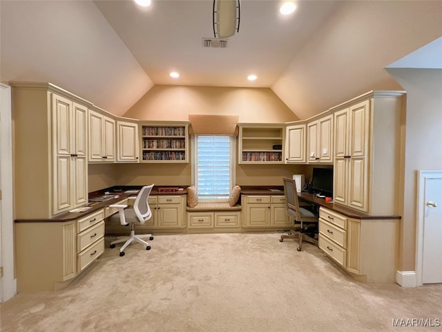 7178 Wyngrove Dr, Montgomery, AL 36117 - office area with built in study area, lofted ceiling, light carpet, and recessed lighting