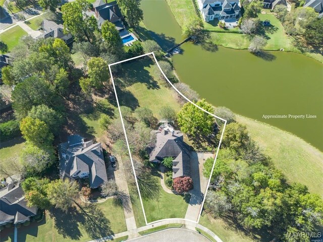 7178 Wyngrove Dr, Montgomery, AL 36117 - aerial perspective of suburban area featuring property boundaries highlighted and a large body of water
