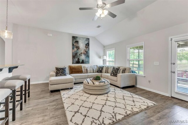 400 Lismore Pl, Montgomery, AL 36117 - living area with light wood-style flooring, a ceiling fan, baseboards, and lofted ceiling