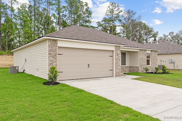 177 Canal Xing, Wetumpka, AL 36092 - view of front facade with a garage, driveway, brick siding, central AC unit, and a front lawn