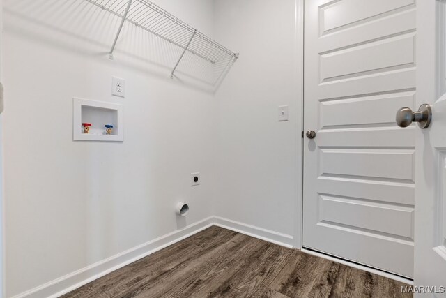 213 Canal Xing, Wetumpka, AL 36092 - laundry area with hookup for an electric dryer, dark wood-style flooring, washer hookup, and baseboards