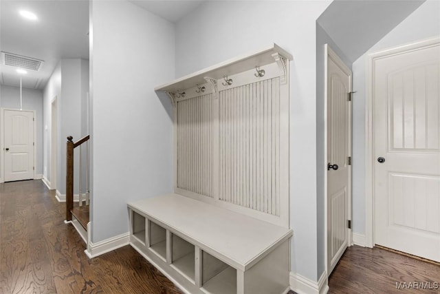 9148 Autumnbrooke Way, Montgomery, AL 36117 - mudroom featuring attic access, dark wood-style floors, baseboards, and recessed lighting