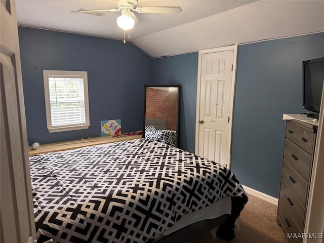 2276 E Aberdeen Dr, Montgomery, AL 36116 - carpeted bedroom featuring vaulted ceiling and a ceiling fan
