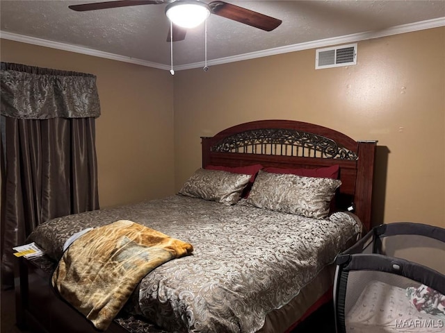 2276 E Aberdeen Dr, Montgomery, AL 36116 - bedroom with ornamental molding, ceiling fan, and a textured ceiling