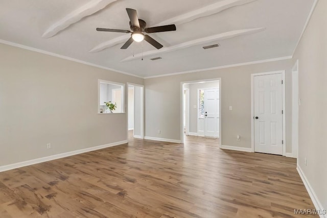 302 Janice St, Prattville, AL 36066 - spare room with wood finished floors, a ceiling fan, crown molding, and baseboards