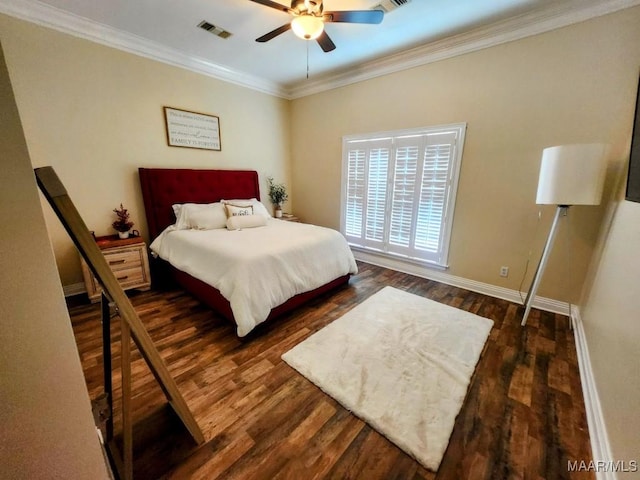 103 River Chase Ct, Wetumpka, AL 36092 - bedroom featuring dark wood-style floors, ornamental molding, baseboards, and a ceiling fan