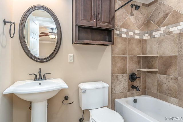 8460 Rockbridge Cir, Montgomery, AL 36116 - bathroom featuring toilet, ceiling fan, and shower / bathtub combination