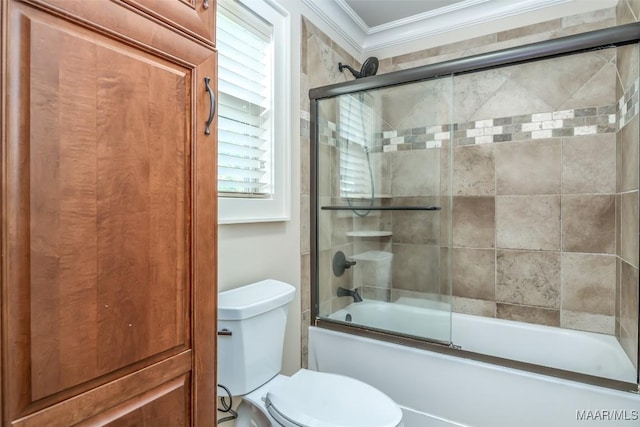 8460 Rockbridge Cir, Montgomery, AL 36116 - full bathroom with ornamental molding, toilet, and bath / shower combo with glass door