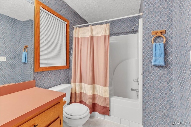 300 Elmore Rd, Titus, AL 36080 - bathroom with shower / tub combo, a textured ceiling, toilet, vanity, and tile patterned flooring