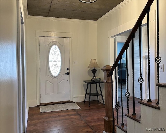 408 W Tuskeena St, Wetumpka, AL 36092 - foyer featuring hardwood / wood-style floors, stairway, and ornamental molding