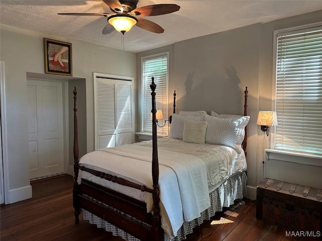 408 W Tuskeena St, Wetumpka, AL 36092 - bedroom with wood-type flooring, a closet, and ceiling fan