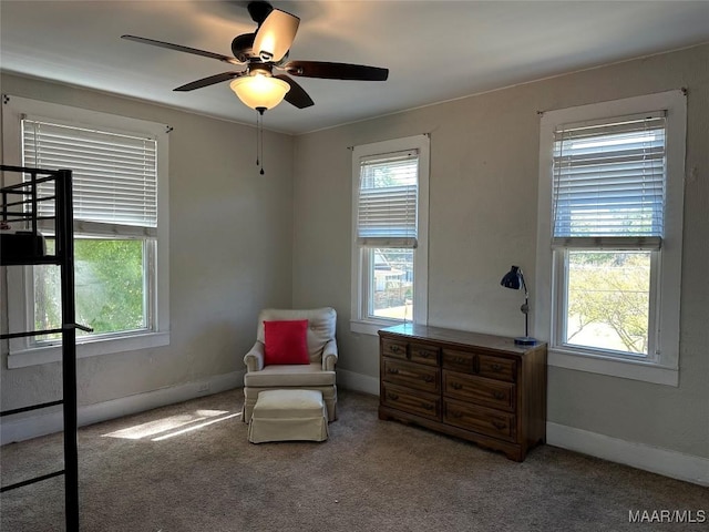 408 W Tuskeena St, Wetumpka, AL 36092 - sitting room featuring carpet, ceiling fan, and baseboards