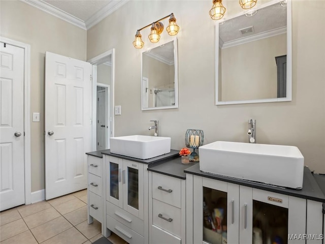 33 Glendale Acres Acres, Eclectic, AL 36024 - bathroom with crown molding, double vanity, and tile patterned floors
