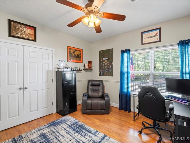 33 Glendale Acres Acres, Eclectic, AL 36024 - home office featuring ceiling fan, light wood-type flooring, and baseboards