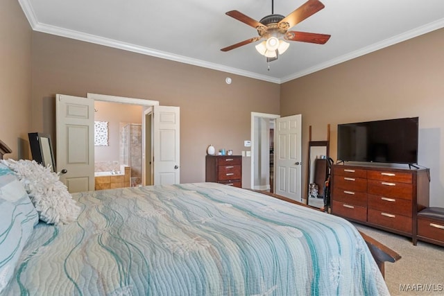 1900 Wyndgate Loop, Montgomery, AL 36117 - bedroom featuring crown molding, light carpet, ceiling fan, and connected bathroom