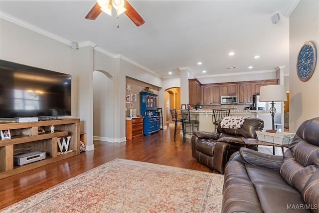 1900 Wyndgate Loop, Montgomery, AL 36117 - living area with arched walkways, ceiling fan, dark wood finished floors, recessed lighting, and baseboards