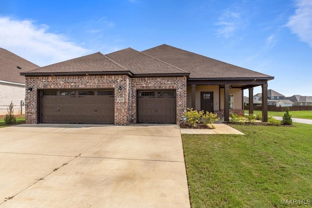 1420 Wildlife Way, Prattville, AL 36066 - view of front facade with brick siding, a front yard, an attached garage, concrete driveway, and roof with shingles